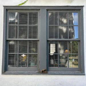 Scrolled window restoration with upgraded frames and new glazing by Hayes Window Restoration.