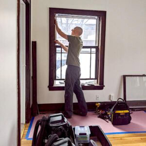 New double-hung window installation by Hayes Window Restoration.